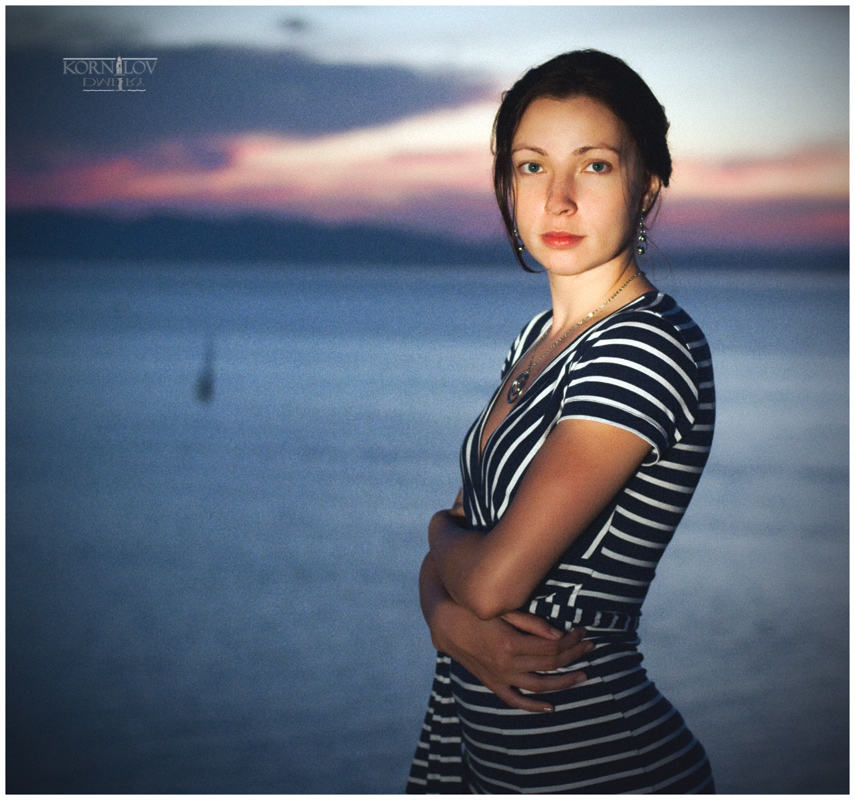 портрет с закатом на море